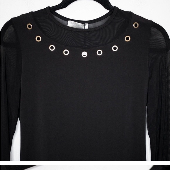 Anatomie Kim Lux Top Black Mesh Sheer Grommet Long Sleeve Edgy Travel BB20 - Picture 7 of 7